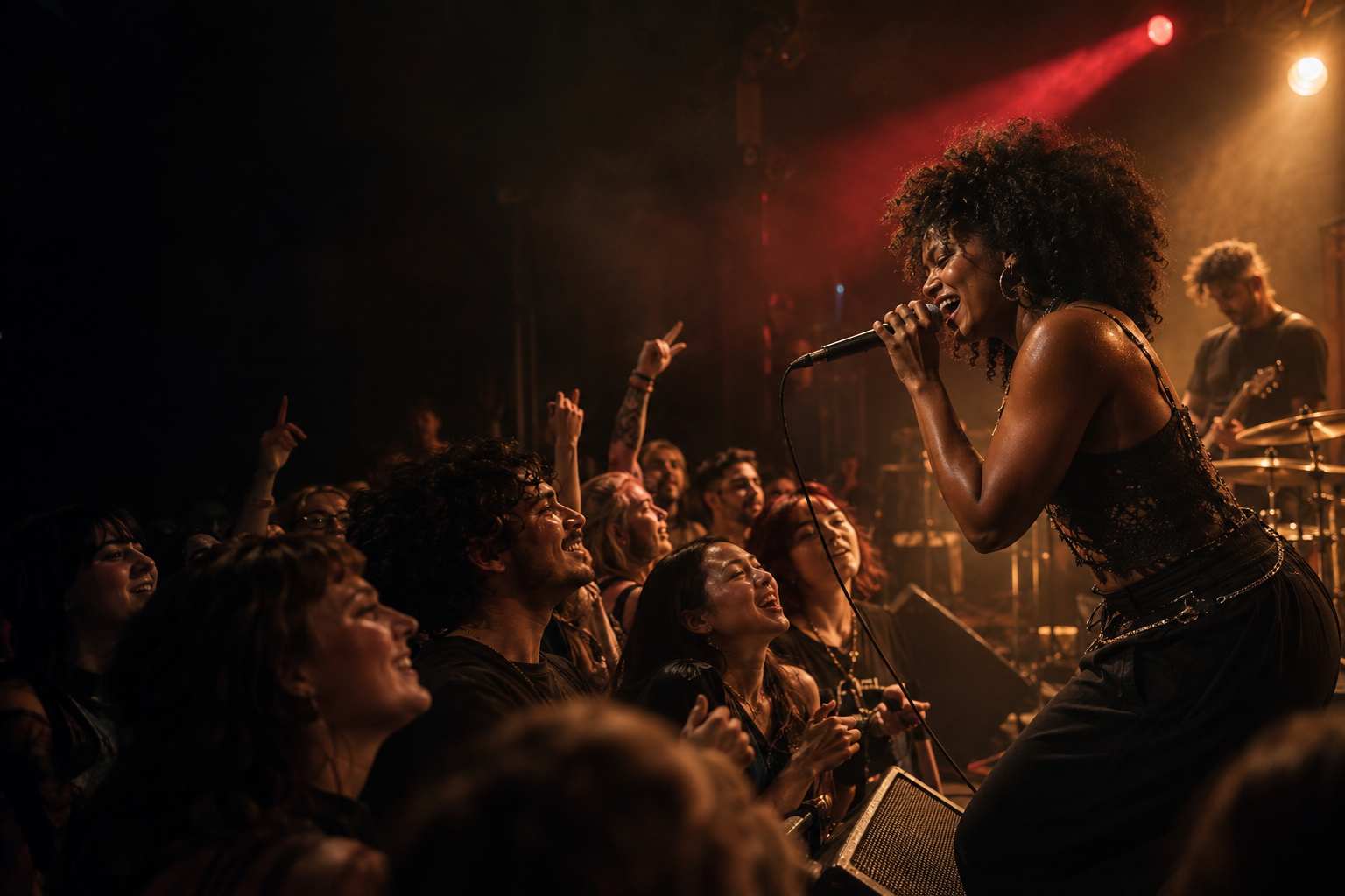 A singer sharing an intimate live performance with the front row